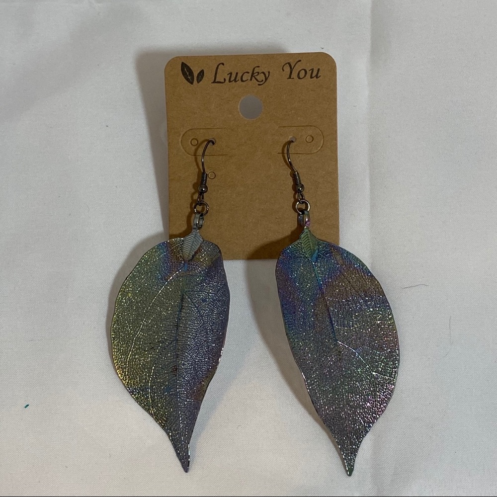 Iridescent Leaf Earrings - Picture 2 of 7